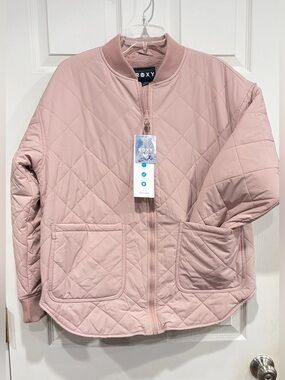 Roxy Women's Medium Aurora Quilted Bomber Pink Rose NWT Oversized Jacket Sherpa